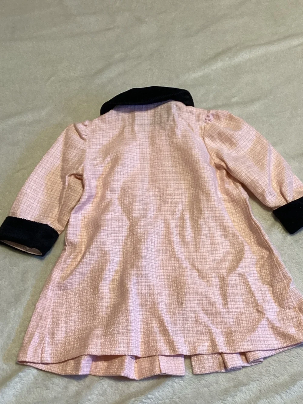 Girls Pink Tweed Pea Dress with Black Trim